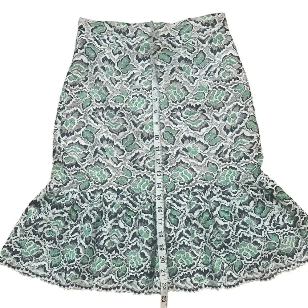 French Connection Green White Lace Pencil Peplum Skirt Size XXS